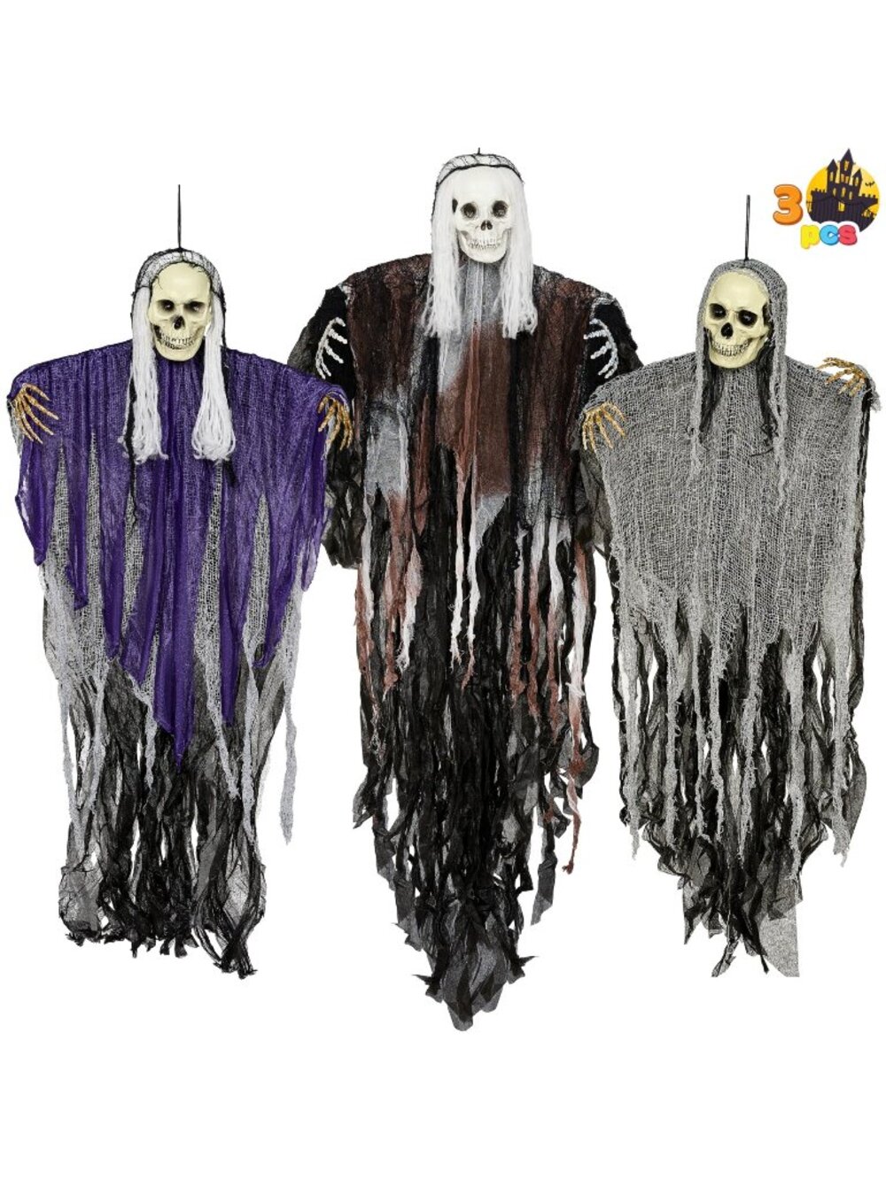 JOYIN Set 3 Halloween Hanging Grim Reaper Skeleton Fly Haunted House Yard Decor